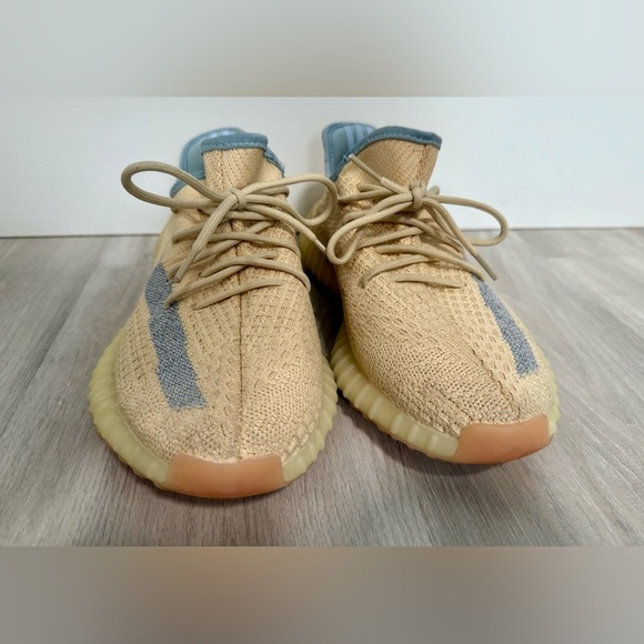 Yeezy x Adidas Boost 350 Tan & Blue Linen Fabric Sneakers Shoes sz 7 - Picture 9 of 11